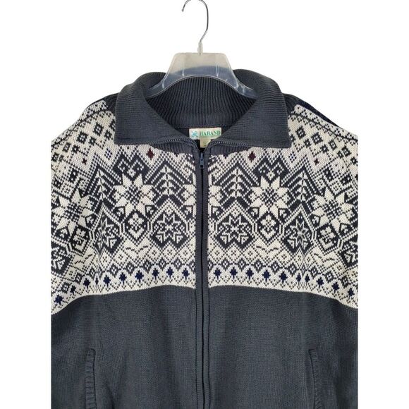 Haband Sweater Jacket Zip-Up Fair Isle Cardigan Mens 3XL Green White Grandpacore - Picture 6 of 15